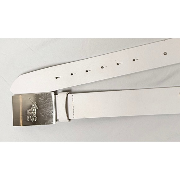 Polo Ralph Lauren Leather‎ Belt Women 36 White Good Silver Pony Plaque H4013 main image 7